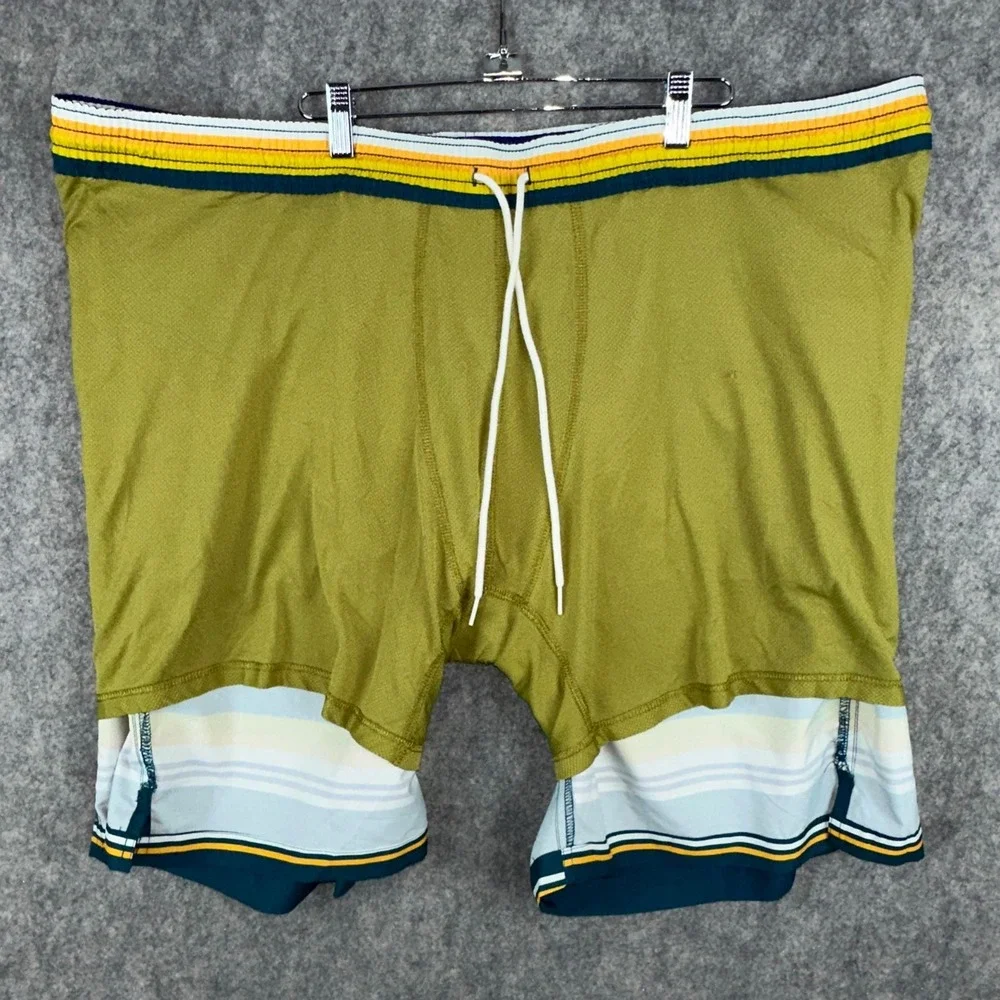 Duluth Board Shorts Mens 3XL Teal Pier Genius Striped 9in Swim Trunks Lined EUC